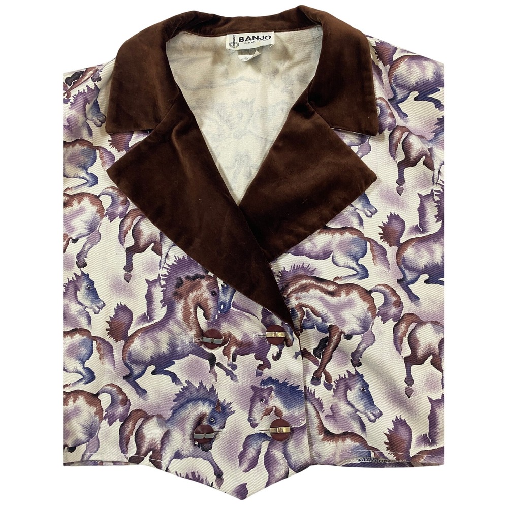 Banjo Dallas Texas Vintage Wild‎ Horse Print Cropped Western Jacket Bolero M